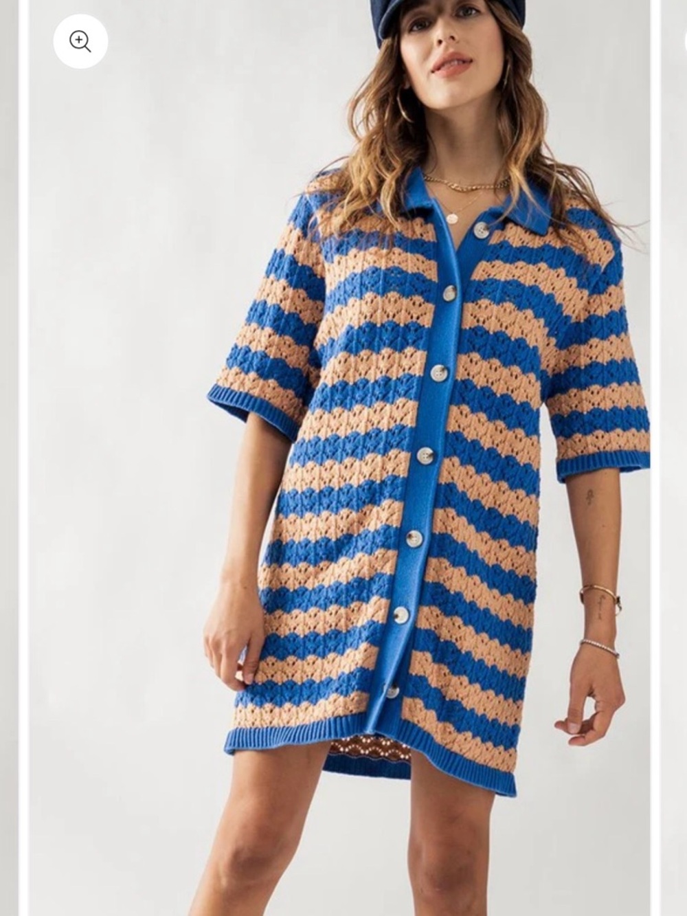 Blue and Peach Striped Crochet Button-Up Dress - Aaron & Amber